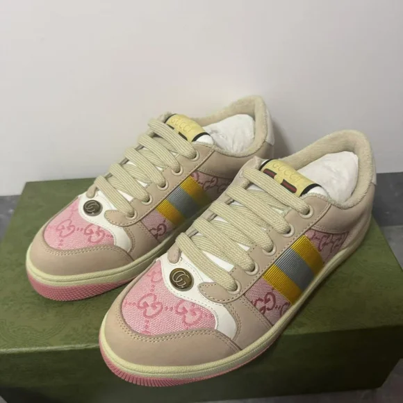 Gucci Women's Sneakers in Pink, Yellow, and Cream - Picture 1 of 7